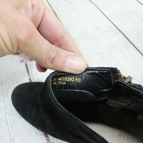 Cole Haan Grand.0S Davenport Black Suede Side Zip Heeled Ankle Boots Size 8 B - Picture 8 of 9